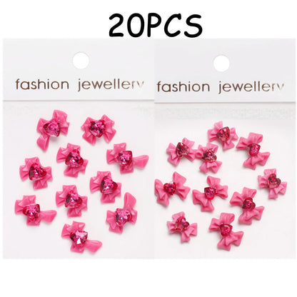 30/20/10PC Pink Ribbon Resin Bow Parts Nail Charms Mix-Style Bow Rhinestone Jewelry 8-12mm Y2K Accessory for DIY Manicure Decora