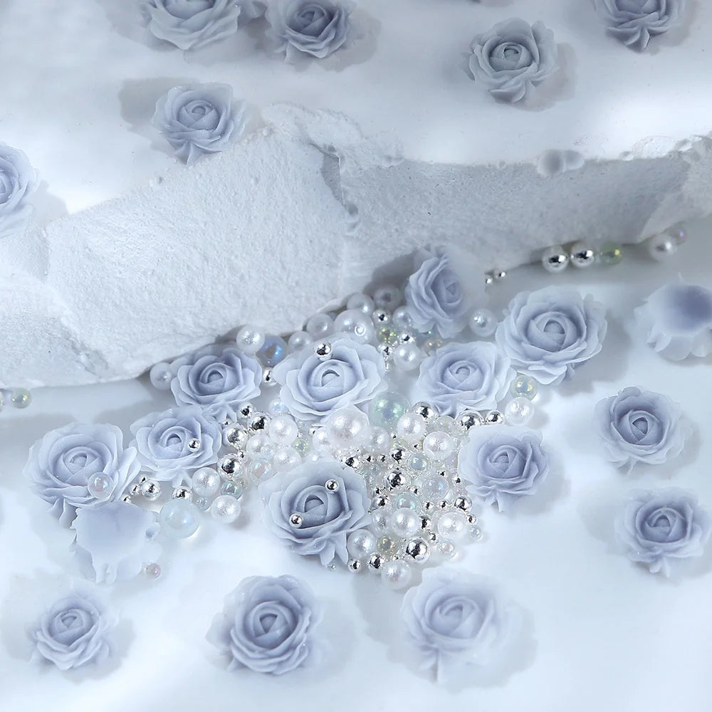 Pink Rose Resin Flower Nail Charms 30pc