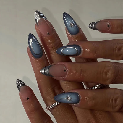 Goth Spike Silver Bow Press-On Nails