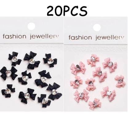 30/20/10PC Pink Ribbon Resin Bow Parts Nail Charms Mix-Style Bow Rhinestone Jewelry 8-12mm Y2K Accessory for DIY Manicure Decora