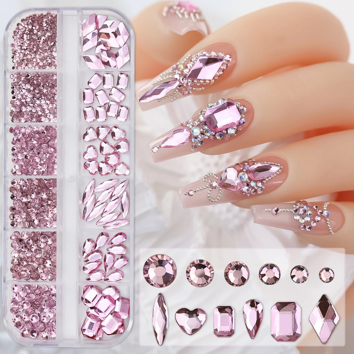 Crystal AB Rhinestone Nail Art Kit 12 Grid