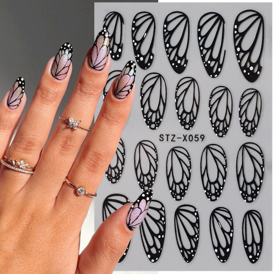 2pcs Stunning Black Butterfly Wings Nail Stickers Elegant Spring Nail Designs 3D Self-Adhesive Foils Nail Art Decorations