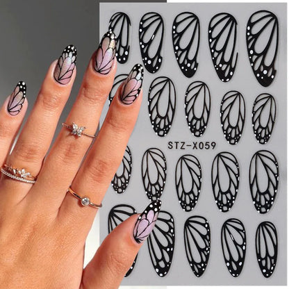 2pcs Stunning Black Butterfly Wings Nail Stickers Elegant Spring Nail Designs 3D Self-Adhesive Foils Nail Art Decorations