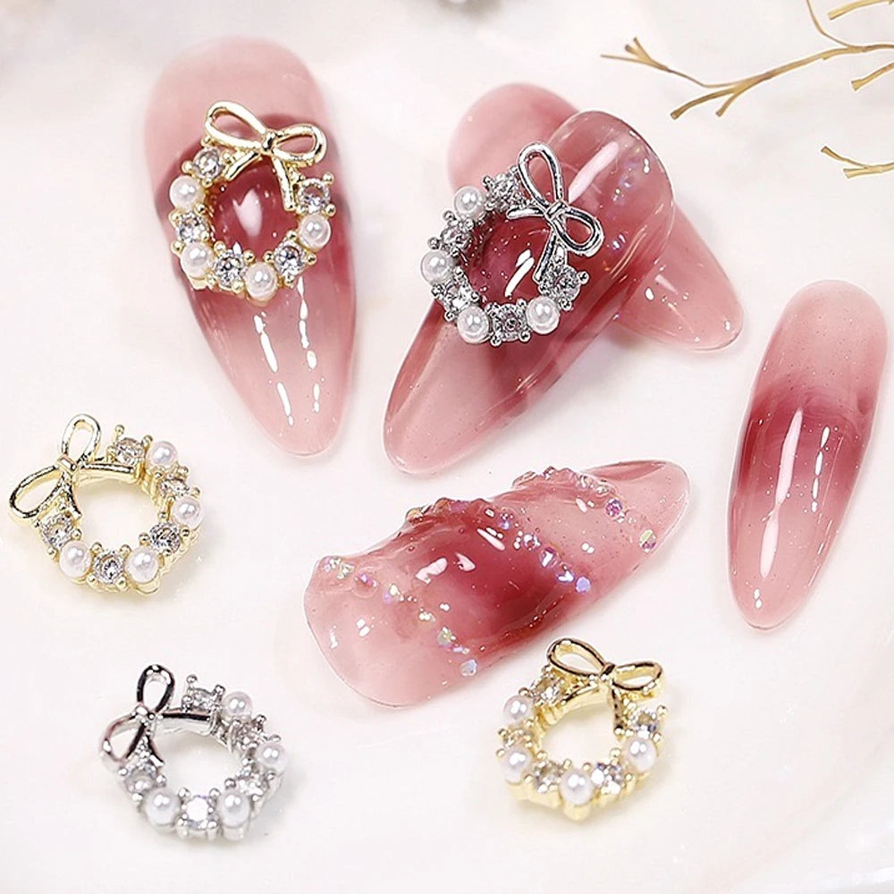 10pcs French Court  Luxury Alloy Nail Art Charm 3D Zircon Crystal  Pearl Nail Decoration Fashion Baroque Nail Parts 10*11mm