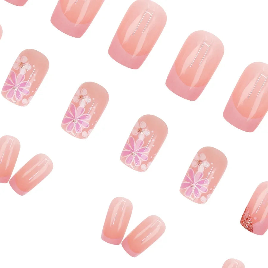 Pink Glitter Flower Press-On Nails