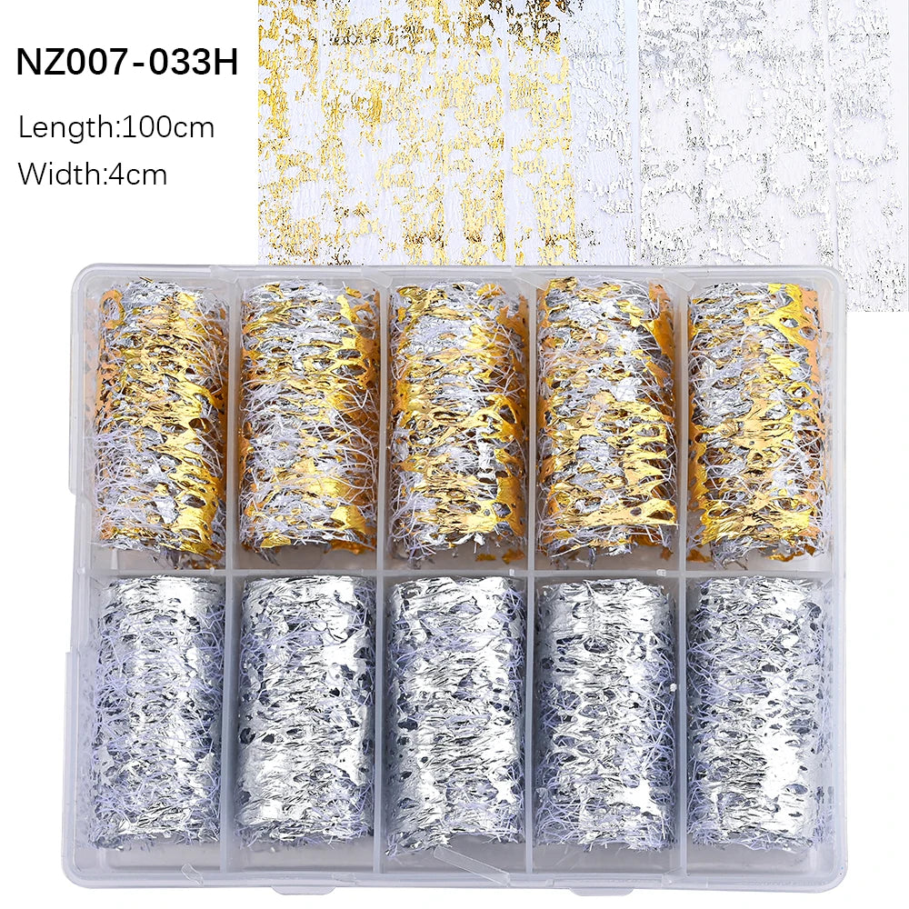 10Roll/Box Rose Flowers Designs Transfer Foil Sky Decals Transfer Foil Nails Sliders Holographic Flower Stickers Manicure Decor*