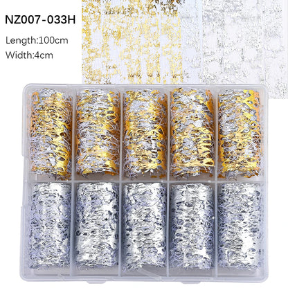 10Roll/Box Rose Flowers Designs Transfer Foil Sky Decals Transfer Foil Nails Sliders Holographic Flower Stickers Manicure Decor*