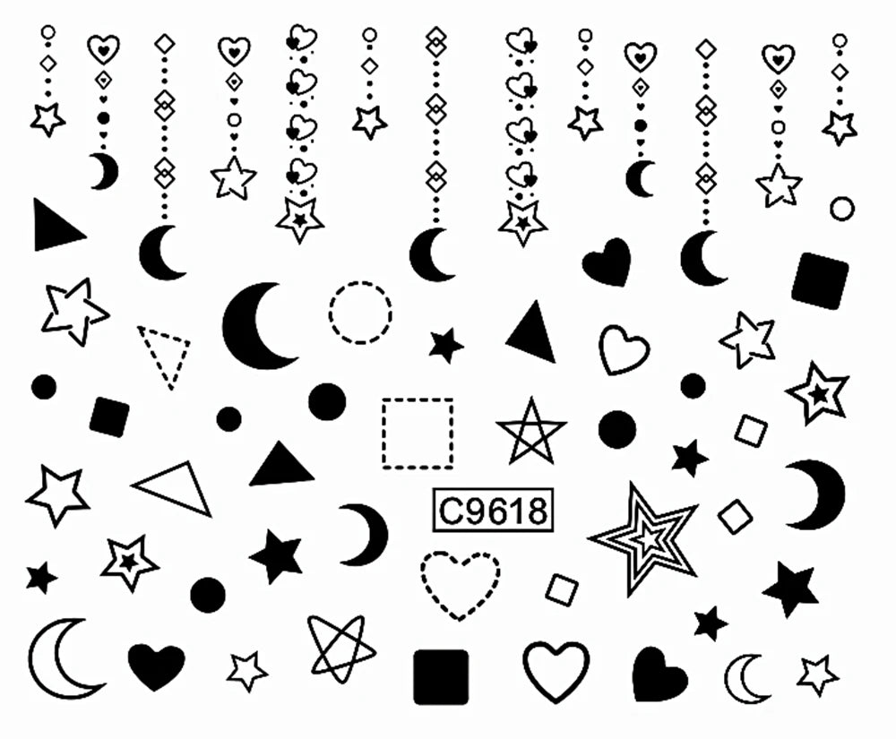 30pcs Black Line Nail Stickers 3D Irregular Line Geometric Pattern Nail Sticker Mysterious Sexy DIY Gothic Style Nail Stickers