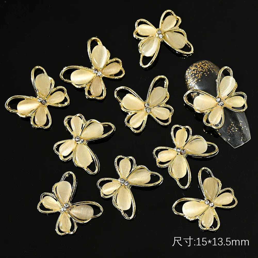 Pink Butterfly Zircon Nail Charms 10pc