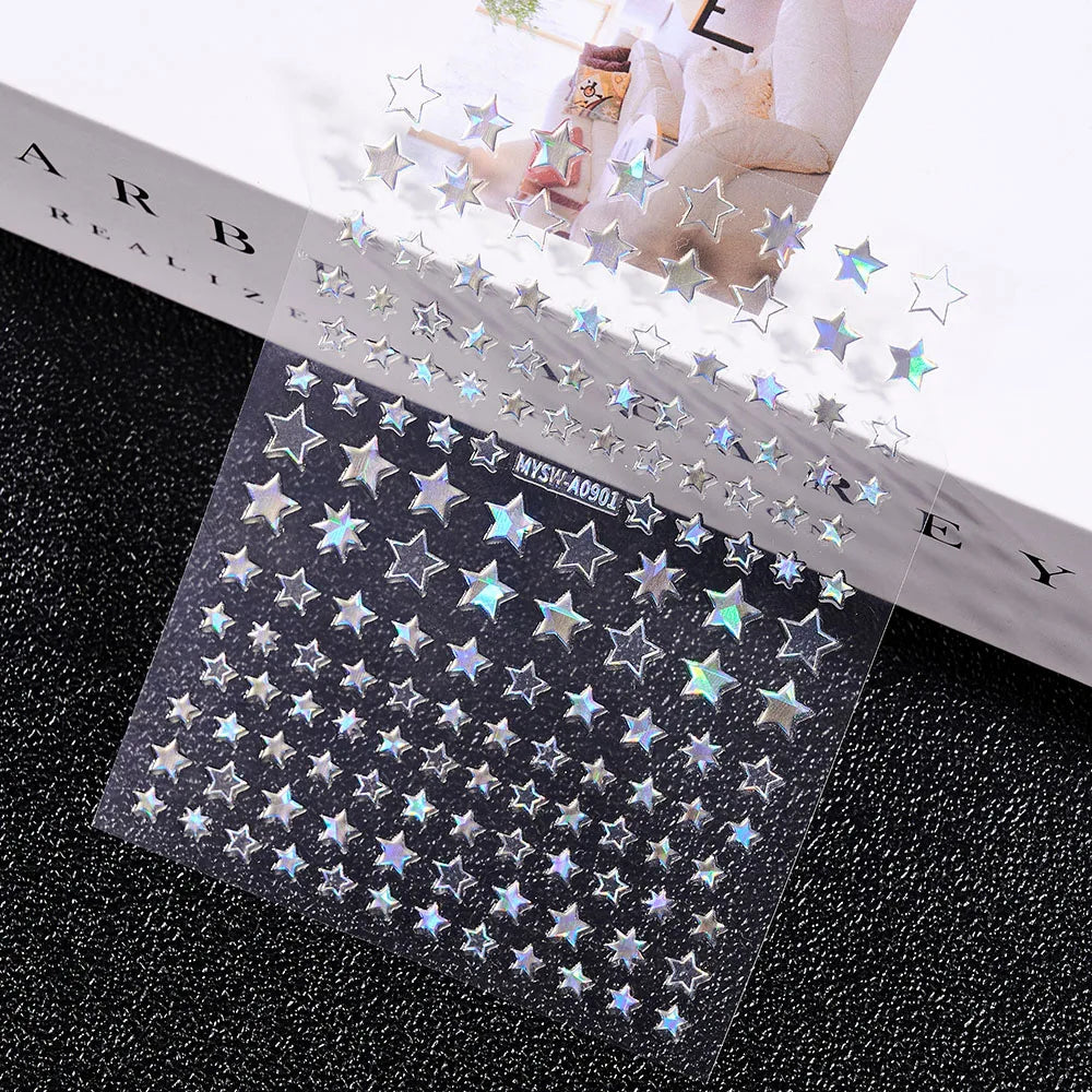 3D Laser Silver/Rose Gold Hollow Cross Star Nail Art Stickers Design Self-Adhesive Hollow Cross Star Nail/Body Art Decor Sticker