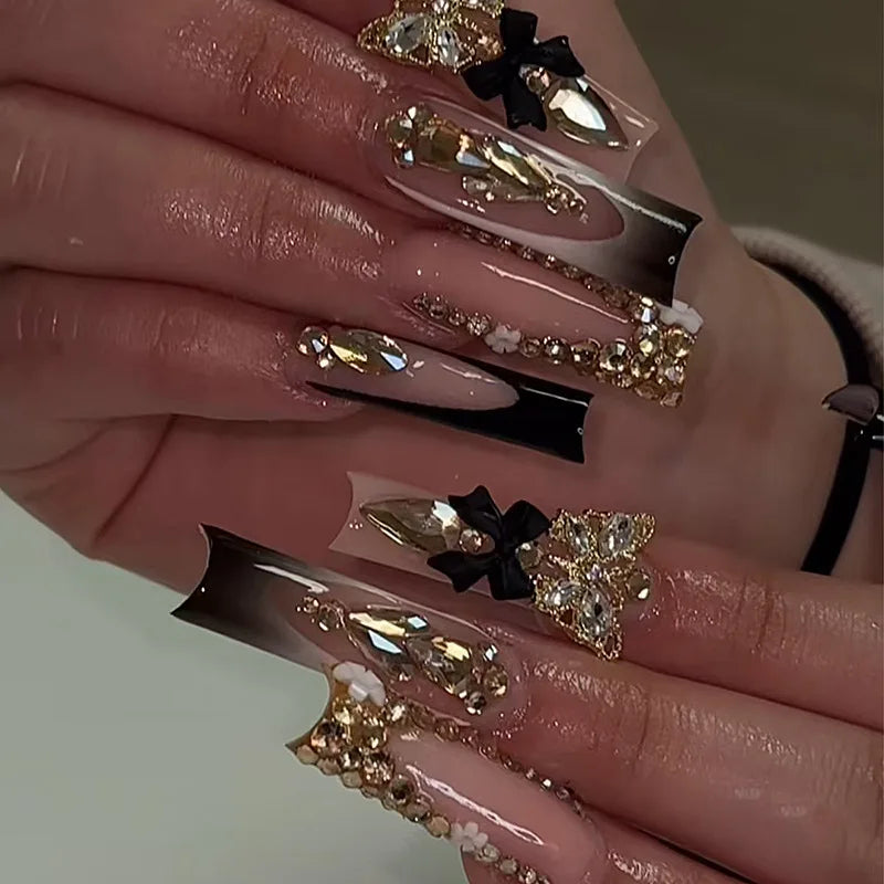 Leopard Cherry Rhinestone Press-On Nails