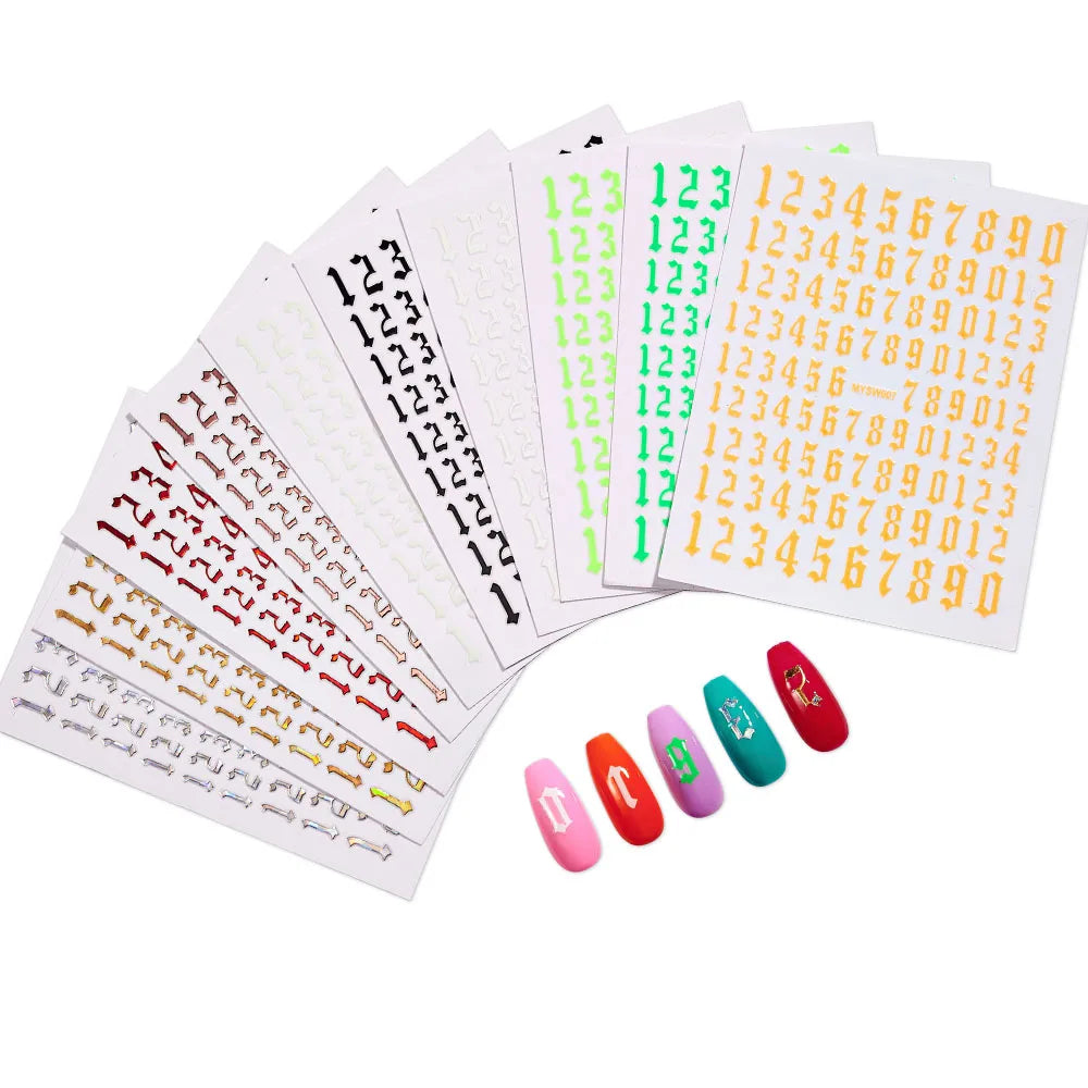 1 Sheet Arab Numbers Nail Art Sticker 3D Laser Self-Adhesive Manicure Decals Tips 8*10cm DIY Arabic Numerals Nail Decoration Par