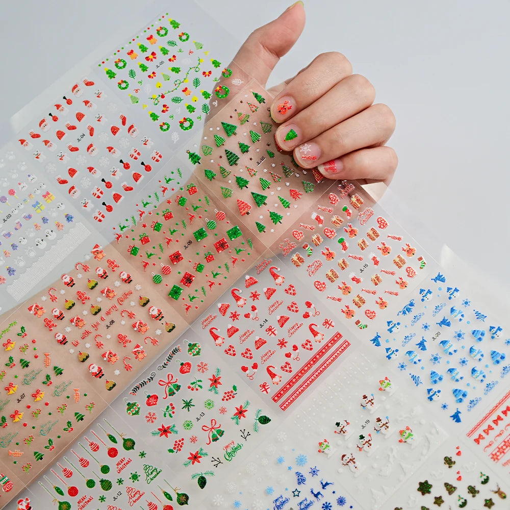 (30Pcs)Merry Christma Nail Sticker 3D Sliders Deer Santa Claus Decals New Year Nails Decor Stickers For DIY Manicure Accessories