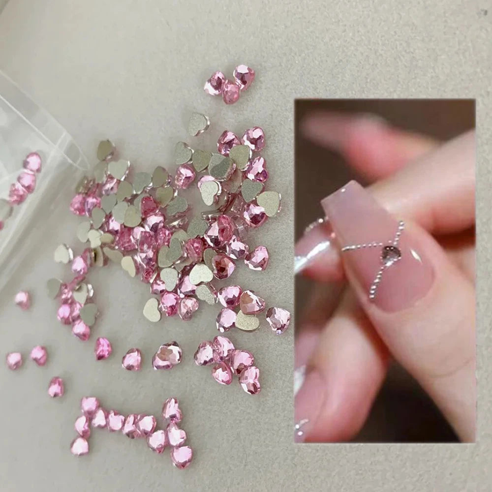 Mini Heart Glass Nail Rhinestones 100pc