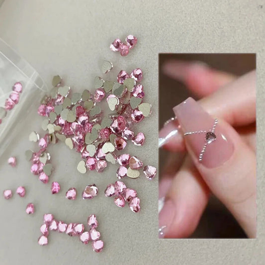 Mini Heart Glass Nail Rhinestones 100pc