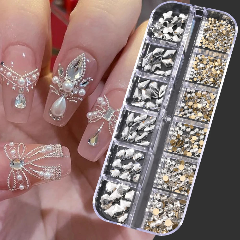 Crystal AB Rhinestone Nail Art Kit 12 Grid