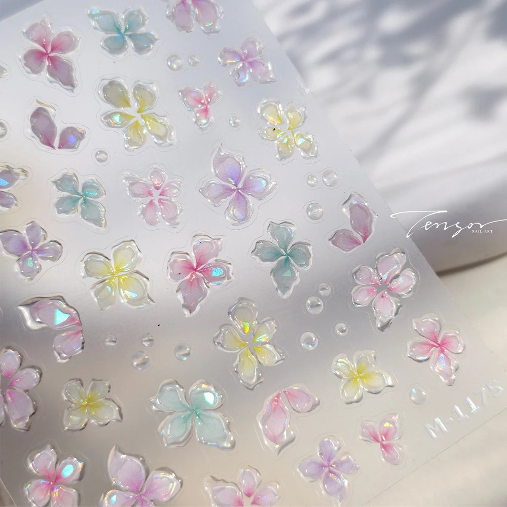 Colorful Floral Nail Art Sticker Summer Garden Motifs Juicy Flower Petals Dimensional Botanical Patterns Adhesive Manicure Decal
