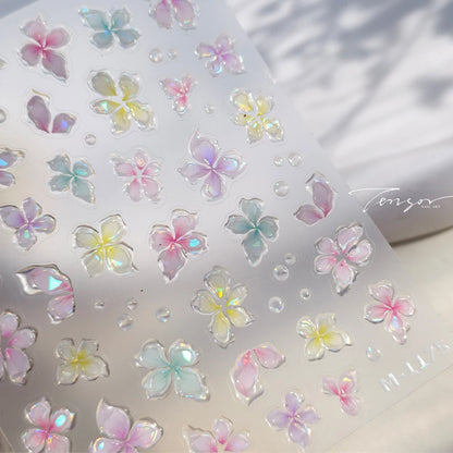 Colorful Floral Nail Art Sticker Summer Garden Motifs Juicy Flower Petals Dimensional Botanical Patterns Adhesive Manicure Decal