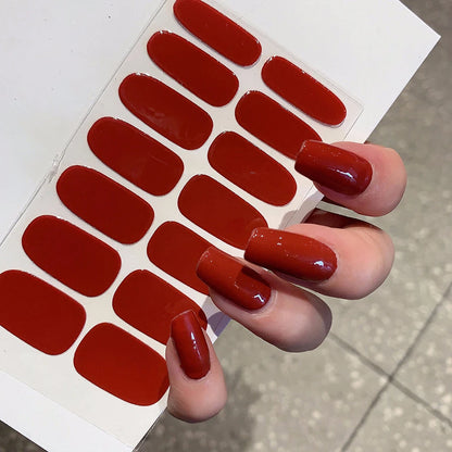 16Tips Semi-cured Gel Nail Stickers Red/Wine Red Nails Gel slider UV lamp Cured Extended Nails DIY Women Nails Decal Decor Gifts