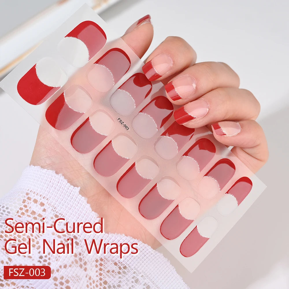 Semi Cured Wraps Fast Gel Nail Sticker Soild Nail Gel Wraps Adhesive Full Cover Gel Nail Decal UV Lamp Cured Manicure Decoration