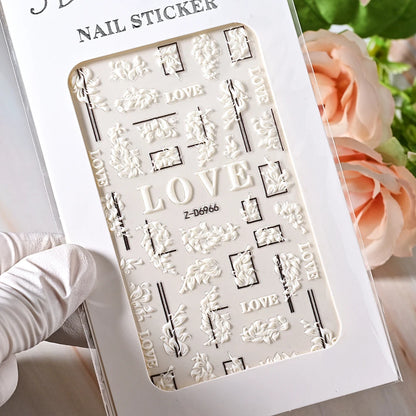 1pc 5D Embossed Flowers leaves Design Nail Art Stickers,Nails Art Decals Self Adhesive Nail Sticker Supplies for Women and Girls