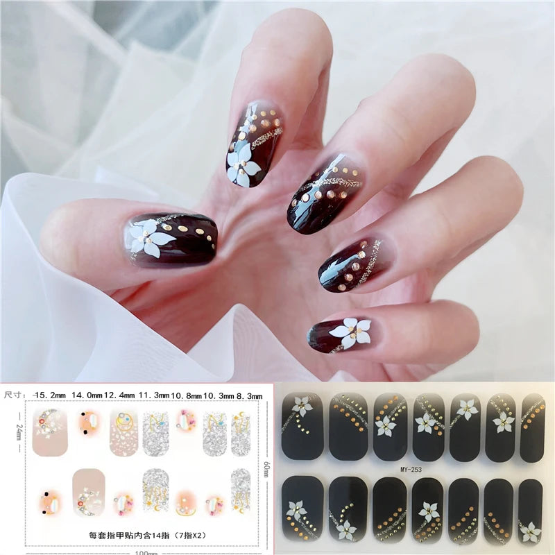 59 Style of Nail Stickers 1Sheet Rhinestones Fashion Nail Wraps Self Adhesive Manicure Decoracion DIY Full Cover Nail Sticker#5-