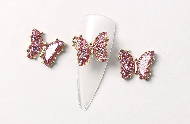 Pink Butterfly Zircon Nail Charms 10pc