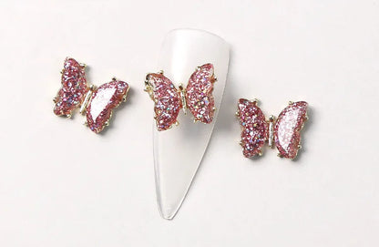 Pink Butterfly Zircon Nail Charms 10pc