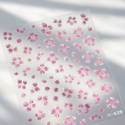 Colorful Floral Nail Art Sticker Summer Garden Motifs Juicy Flower Petals Dimensional Botanical Patterns Adhesive Manicure Decal