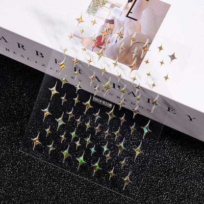 3D Laser Silver/Rose Gold Hollow Cross Star Nail Art Stickers Design Self-Adhesive Hollow Cross Star Nail/Body Art Decor Sticker
