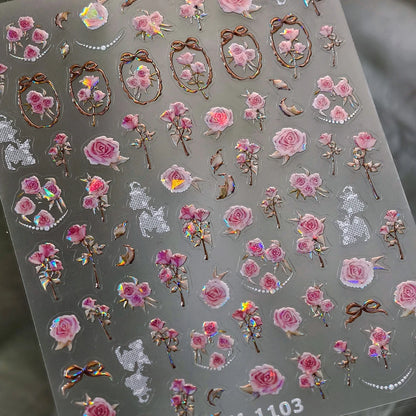 Colorful Floral Nail Art Sticker Summer Garden Motifs Juicy Flower Petals Dimensional Botanical Patterns Adhesive Manicure Decal