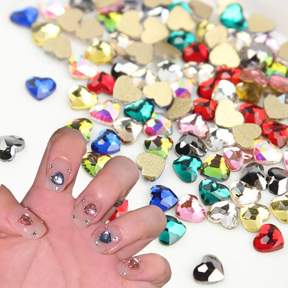 6mm Light Pink Heart Rhinestone 3D Nail Art Charms 50Pcs Flat-Back Crystal Manicure Accessory DIY Love Gems Stone Nail Decor*YK9