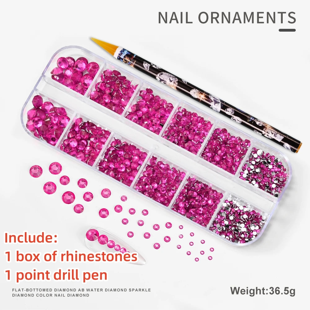 Crystal AB Rhinestone Nail Art Kit 12 Grid