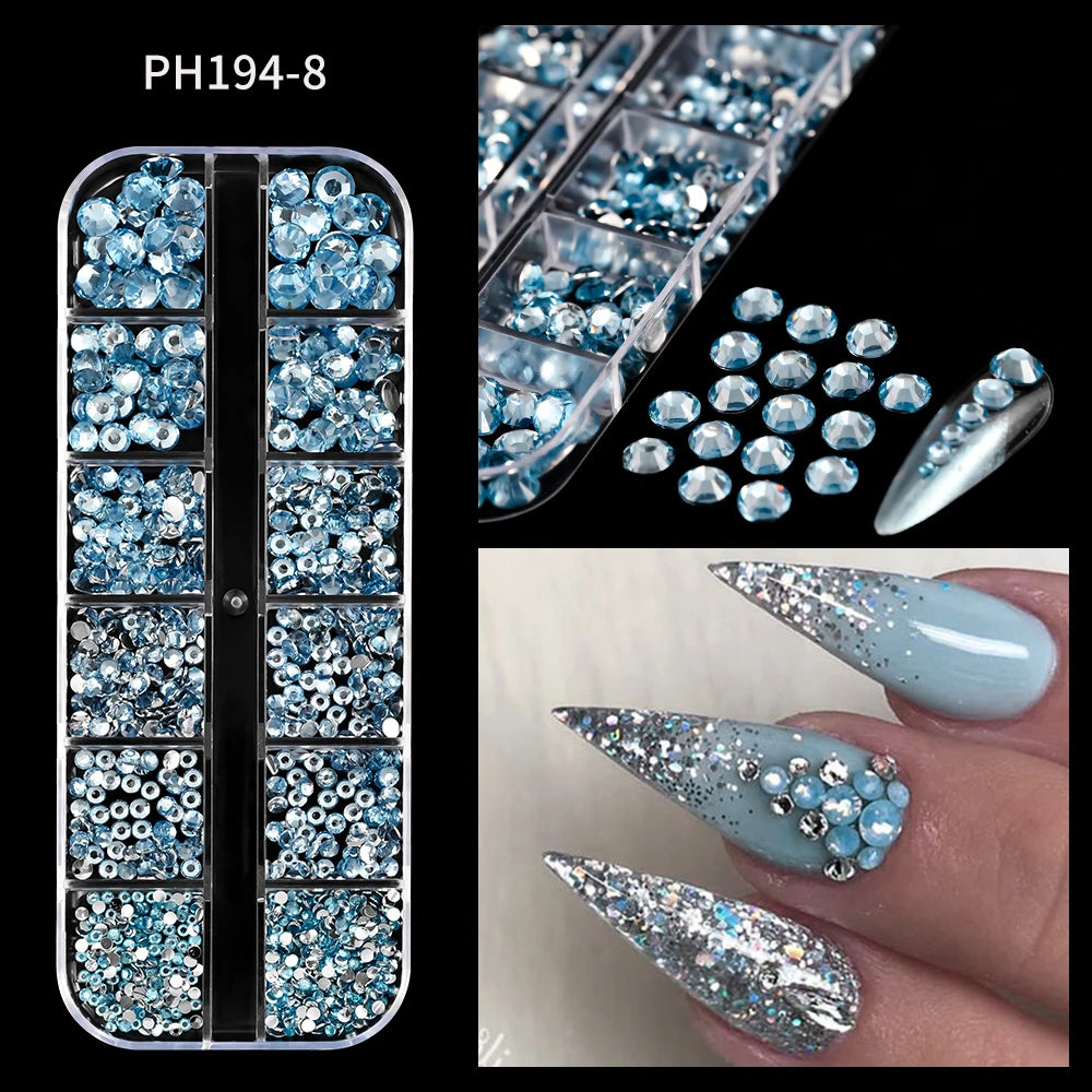 Crystal AB Rhinestone Nail Art Kit 12 Grid