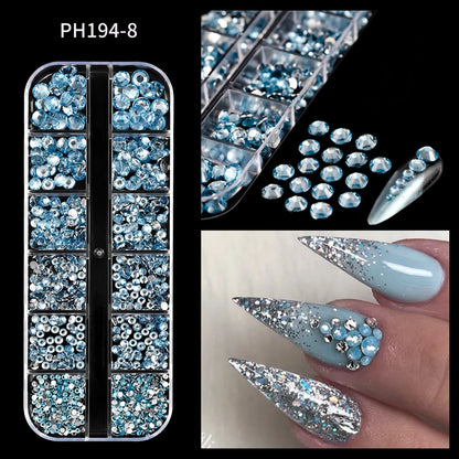 Crystal AB Rhinestone Nail Art Kit 12 Grid