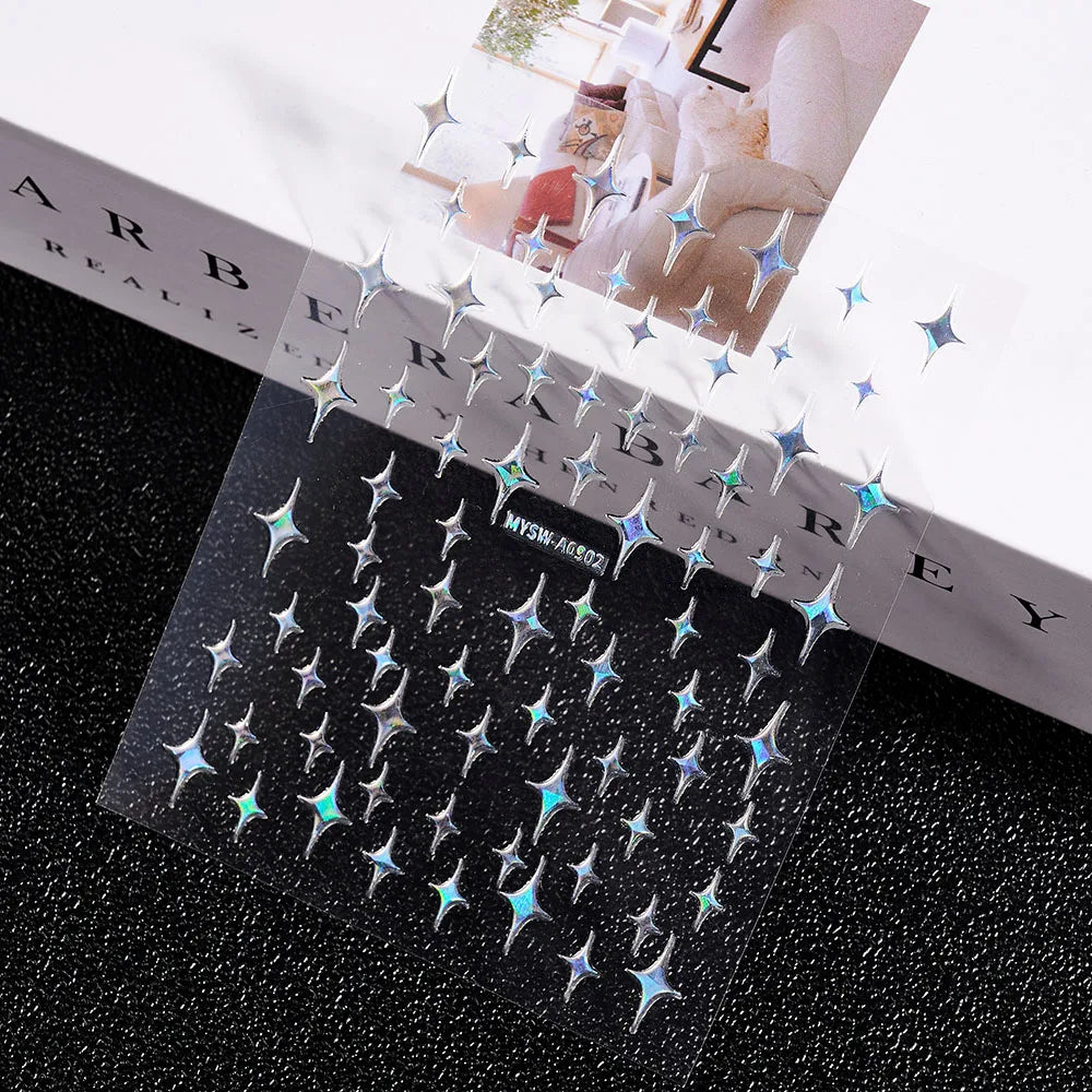 3D Laser Silver/Rose Gold Hollow Cross Star Nail Art Stickers Design Self-Adhesive Hollow Cross Star Nail/Body Art Decor Sticker
