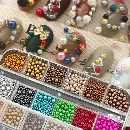Gold Silver Pearl Caviar Nail Rhinestones