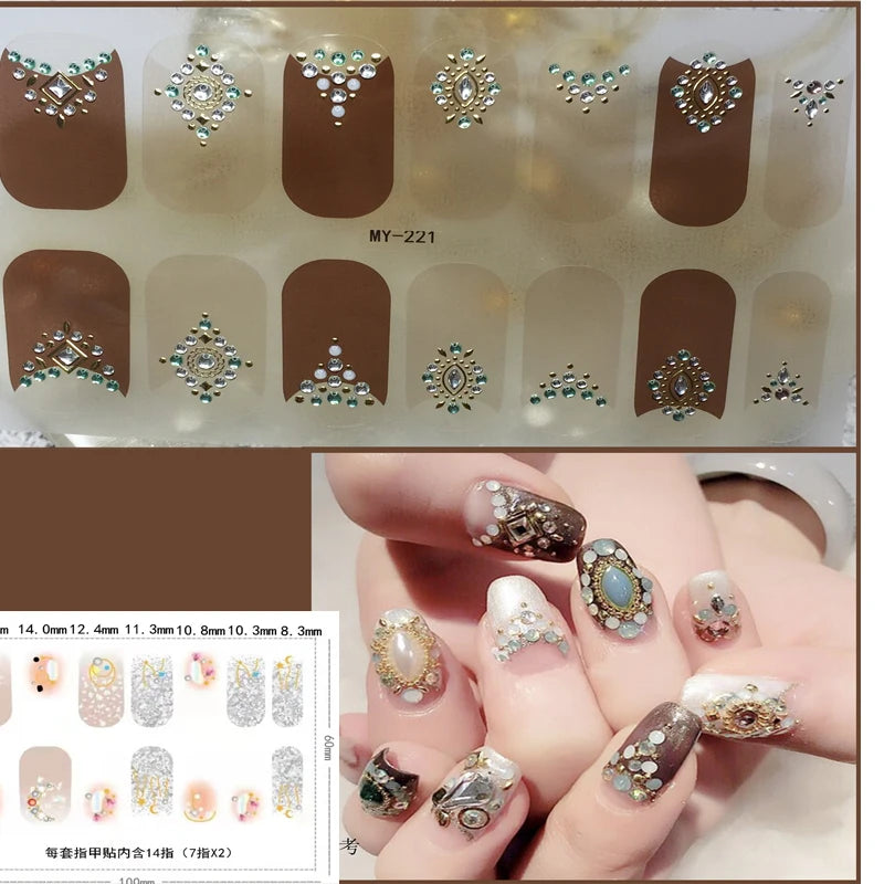 59 Style of Nail Stickers 1Sheet Rhinestones Fashion Nail Wraps Self Adhesive Manicure Decoracion DIY Full Cover Nail Sticker#5-