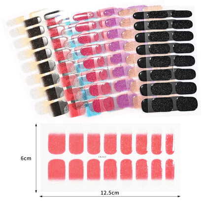 16Tips Glitter Semi-Cured Gel UV Sticker 3D French Gradient Shiny Glitter Powder UV Gel Sticker Full Cover UV Lamp Glitter Decal