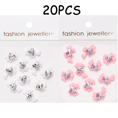 30/20/10PC Pink Ribbon Resin Bow Parts Nail Charms Mix-Style Bow Rhinestone Jewelry 8-12mm Y2K Accessory for DIY Manicure Decora