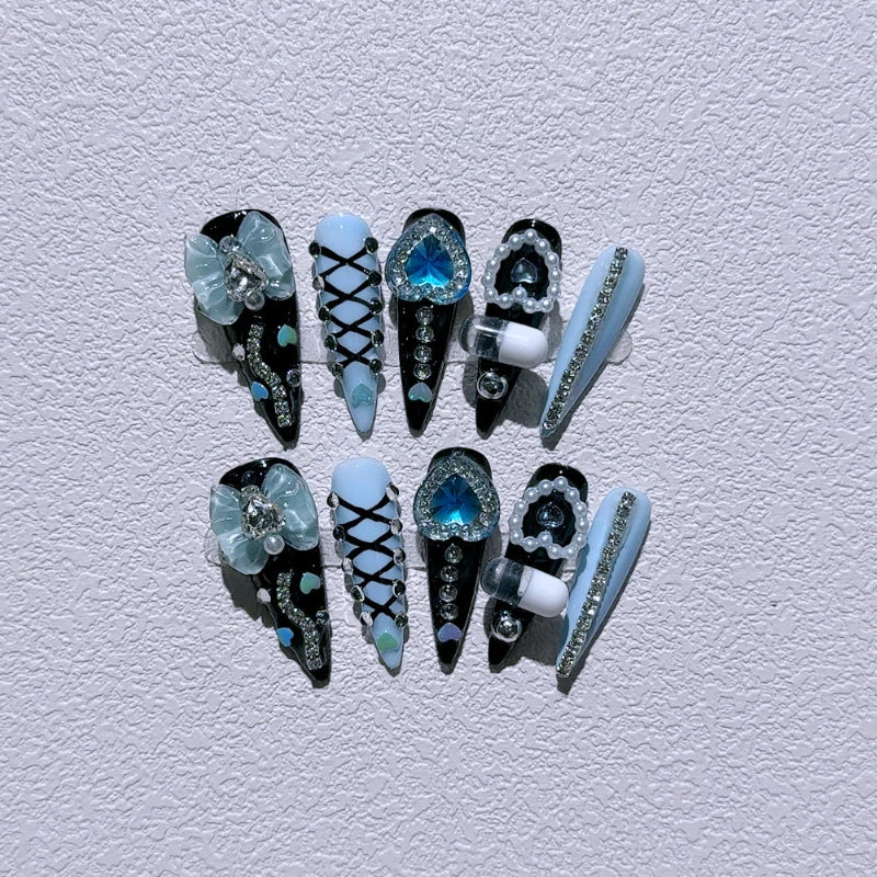 Blue Heart Stiletto Press-On Nails