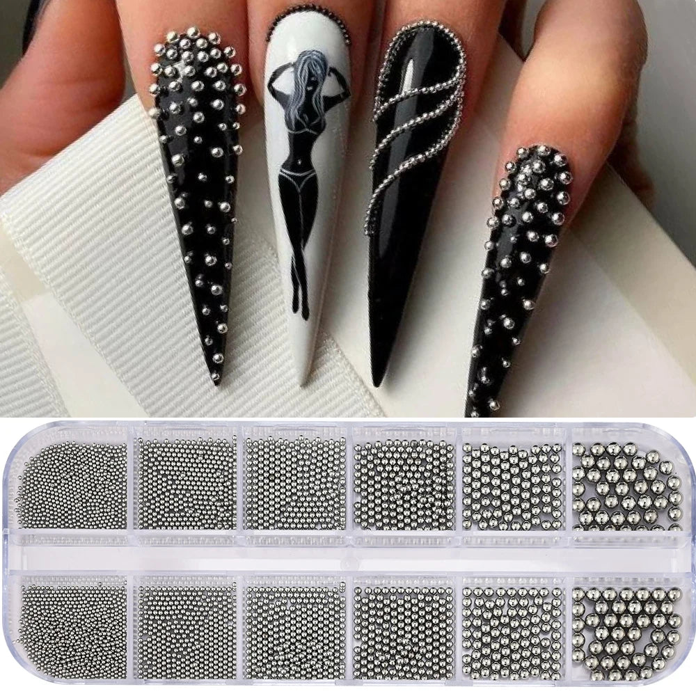 Gold Silver Pearl Caviar Nail Rhinestones
