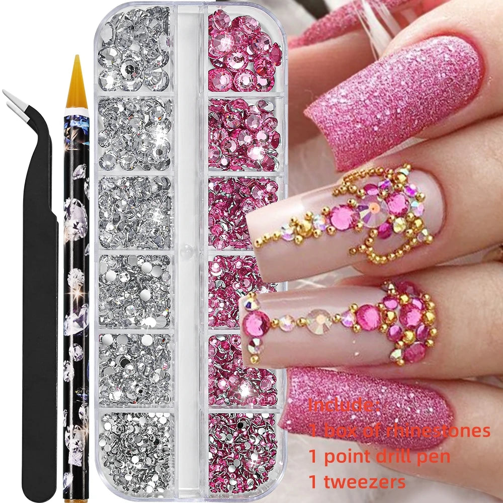 Crystal AB Rhinestone Nail Art Kit 12 Grid