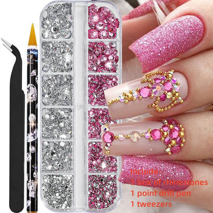 Crystal AB Rhinestone Nail Art Kit 12 Grid