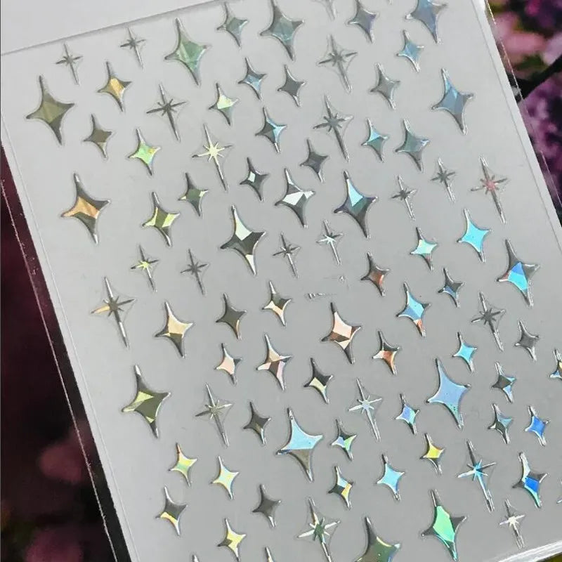 3D Laser Silver/Rose Gold Hollow Cross Star Nail Art Stickers Design Self-Adhesive Hollow Cross Star Nail/Body Art Decor Sticker