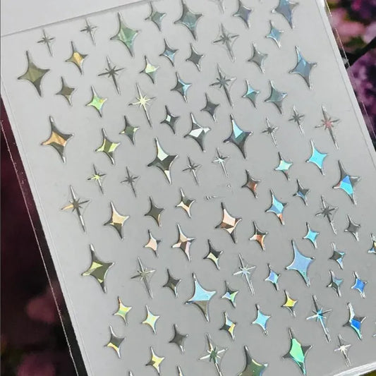 3D Laser Silver/Rose Gold Hollow Cross Star Nail Art Stickers Design Self-Adhesive Hollow Cross Star Nail/Body Art Decor Sticker