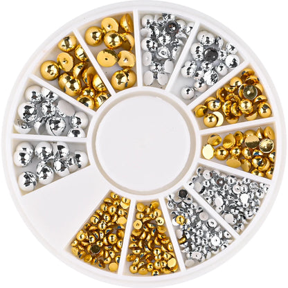 1Box Mixed Acrylic Gems Nail Rhinestones 3D Metal Alloy Nail Charms Flat Jewelry Decoration DIY Manicure Accessory DIY Stones*5H