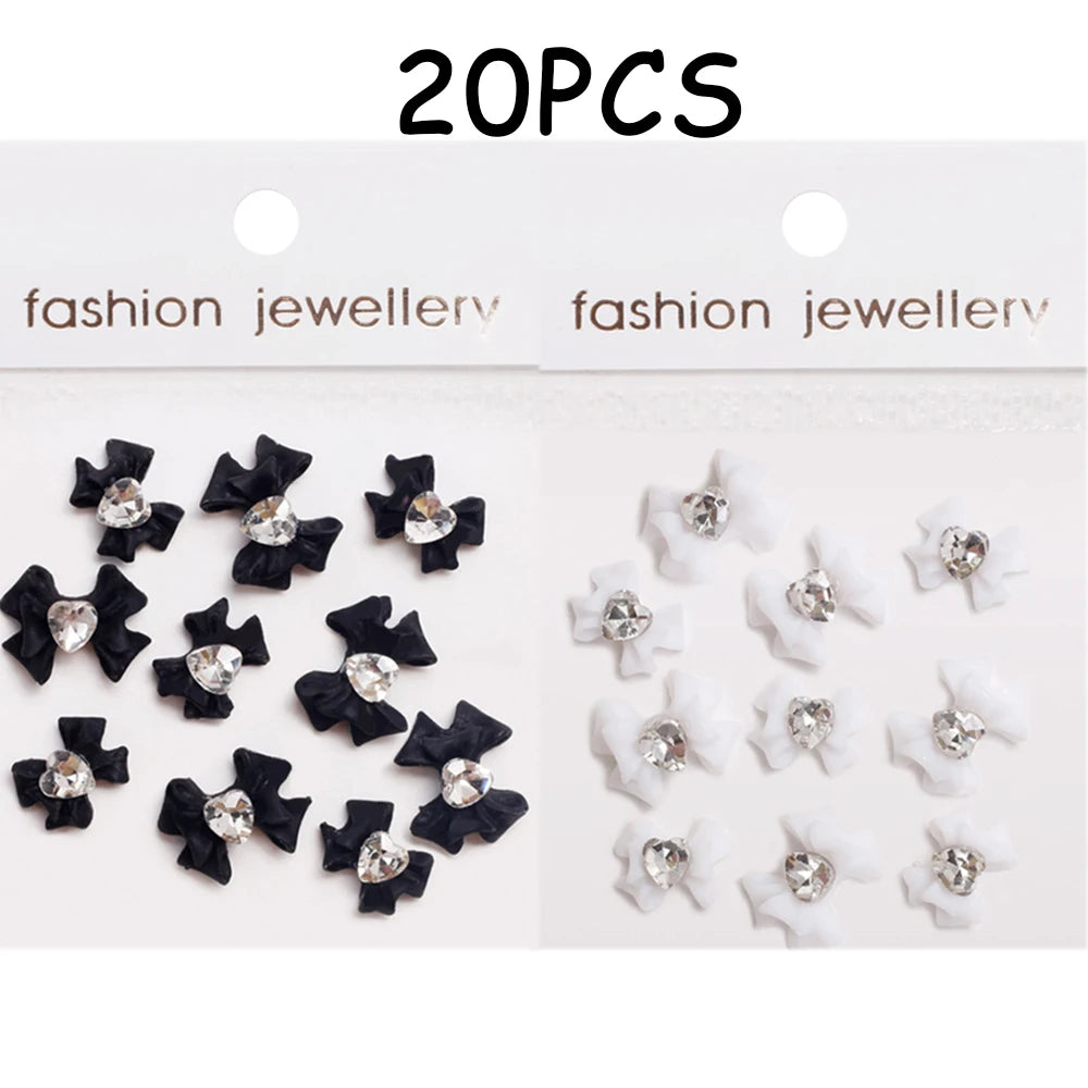 30/20/10PC Pink Ribbon Resin Bow Parts Nail Charms Mix-Style Bow Rhinestone Jewelry 8-12mm Y2K Accessory for DIY Manicure Decora