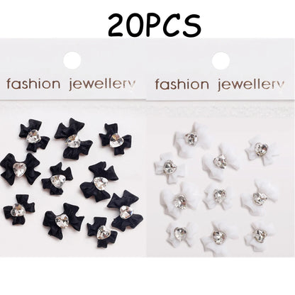 30/20/10PC Pink Ribbon Resin Bow Parts Nail Charms Mix-Style Bow Rhinestone Jewelry 8-12mm Y2K Accessory for DIY Manicure Decora