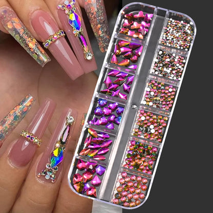 Crystal AB Rhinestone Nail Art Kit 12 Grid
